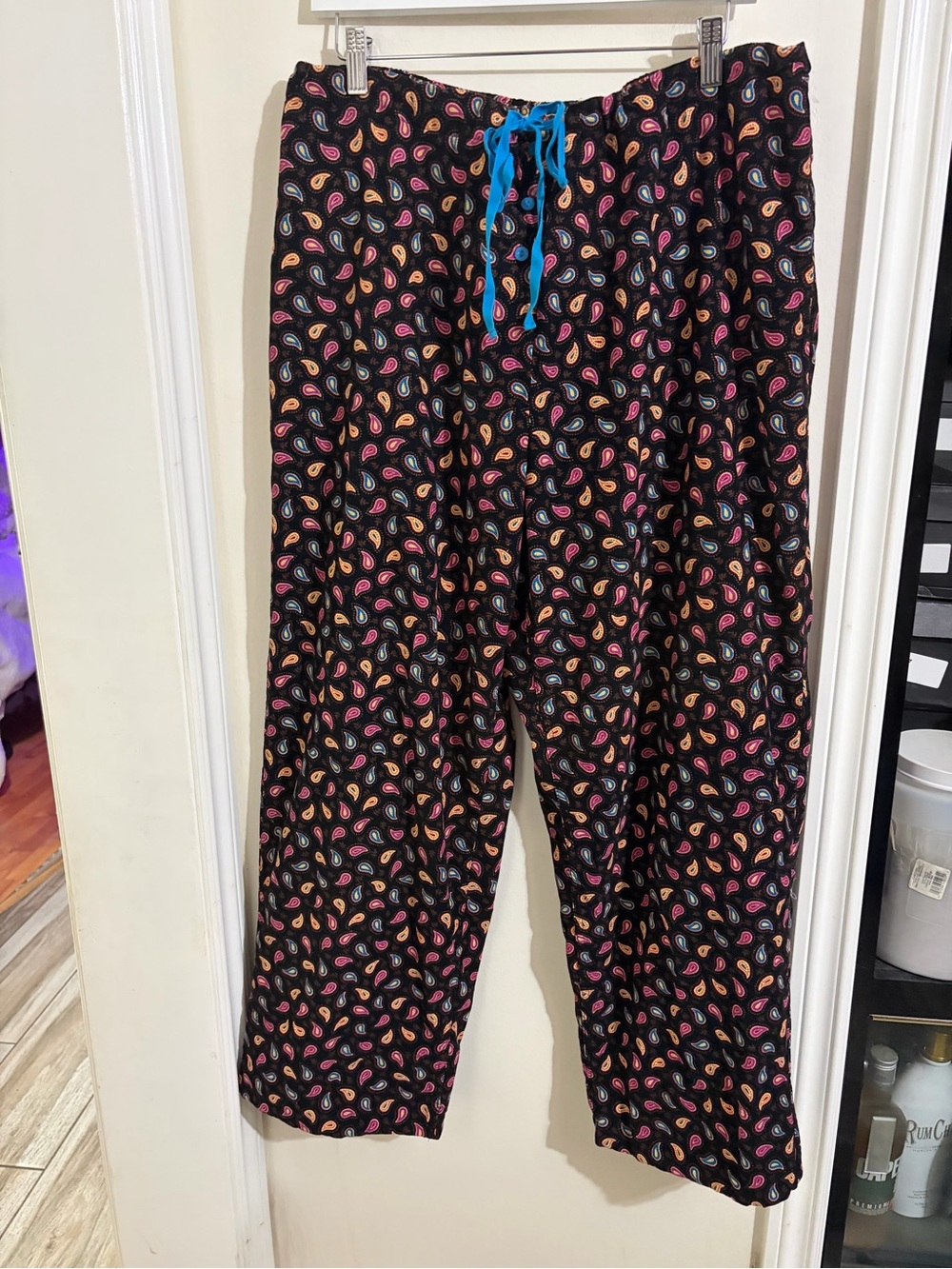 Vera Bradley Black Paisley Joggers with Blue Drawstring